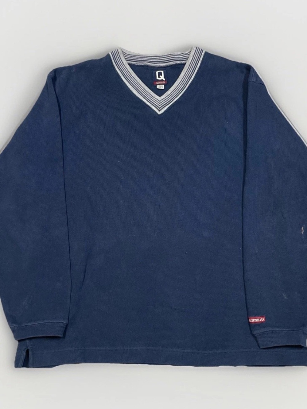 Vintage 80’s RARE Quiksilver Navy V-Neck Long Sleeve Sweater sz L Made in USA